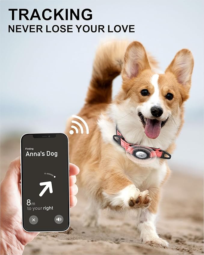 TagME Airtag Dog Collar,Waterproof Reflective Pet Collar with Airtag Holder,Soft Padded and Double D-Rings for Puppy,Baby Pink-Mewly Pet