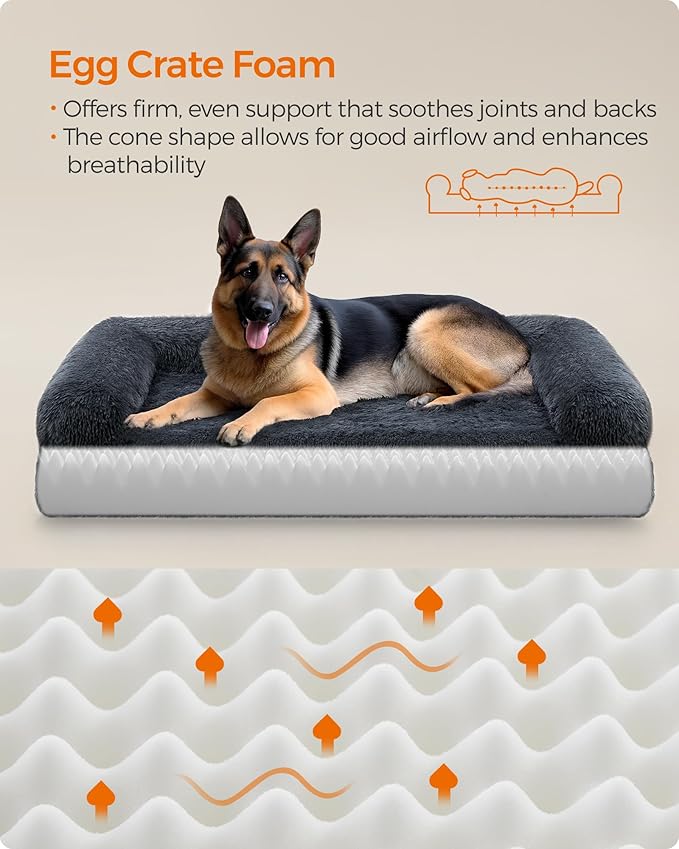 Feandrea Dog Bed, Orthopaedic Dog Sofa Bed for Large Dogs, Waterproof Ped Bed with Removable Washable Cover, 48 x 33.5 x 9.5 Inches, Dark Gray UPGW234G02-Mewly Pet