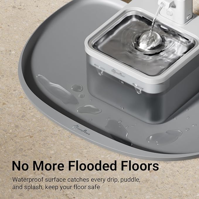 DownyPaws Dog Food Mats for Floors Waterproof, BPA Free Silcone Dog Bowl Mat, Non-Slip Pet Feeding Mat with High Raised Edge, Cat Placemat for Messy Drinkers, 24"×17", Light Gray-Mewly Pet