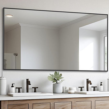 Black Bathroom Mirror for Wall, 30x55 Inch Rectangle Mirrors with Metal Frame, Modern Vanity Wall Mirror Decor for Entryway Hangs, Bathroom Living Room Horizontal or Vertical