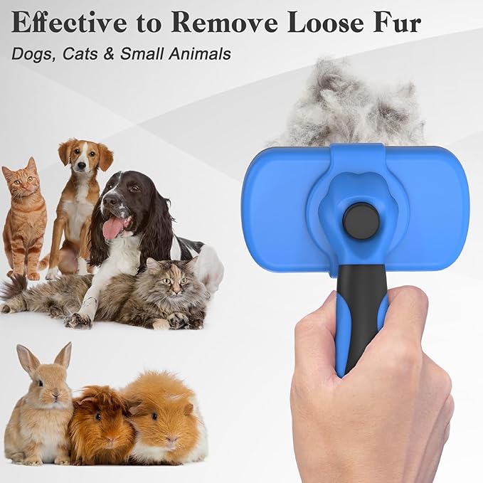 Swihauk Self Cleaning Slicker Brush - Skin Friendly Deshedding Grooming Tool for Dogs & Cats, Suitable for Shedding & Haired Pets, with Pet Supplies Accessories, Blue-Mewly Pet