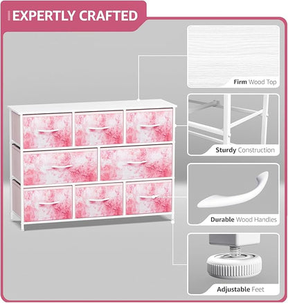 Sorbus Kids Dresser with 8 Drawers - Chest Organizer Unit with Steel Frame Wood Top & Handle, Fabric Bins for Clothes - Wide Furniture for Bedroom Hallway Kids Room Nursery & Closet