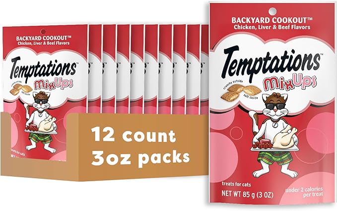 Temptations MixUps Backyard Cookout Flavor Crunchy and Soft Cat Treats, 3 oz. Pouch (Pack of 12)-Mewly Pet