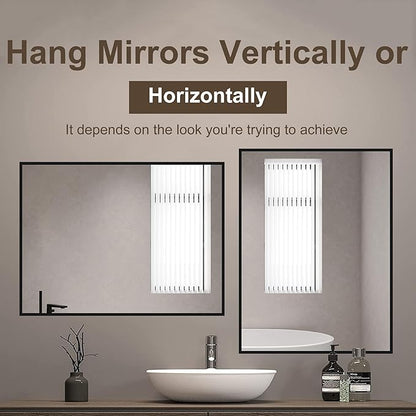 24" x 32" Black Metal Framed Bathroom Mirror - Rounded Rectangle Matte Black Vanity Mirror, Anti-Rust Tempered Glass, Farmhouse Style Wall Mirror, Horizontal/Vertical Hanging