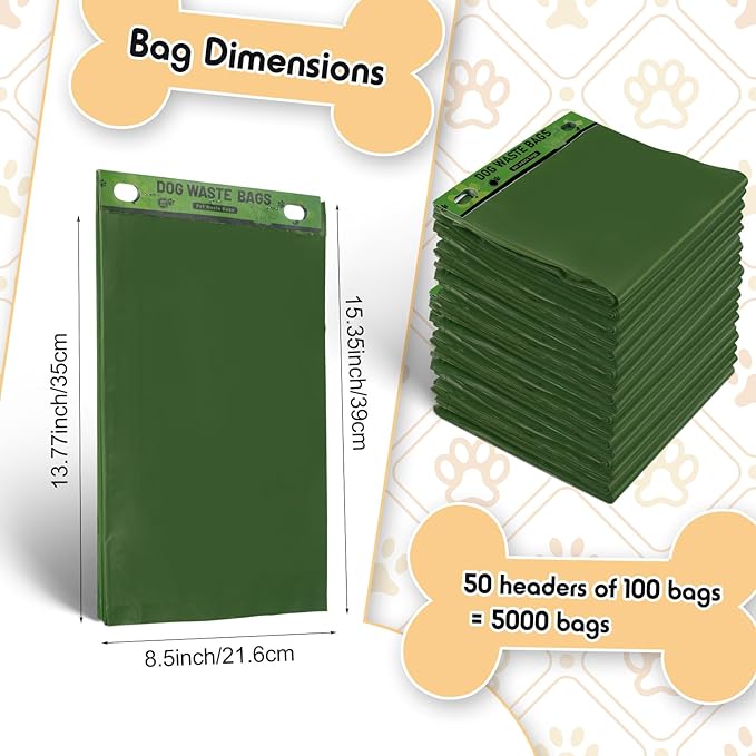 Ireer 5000 Pcs 50 Counts 5000 Pcs Header Bag Bulk Dog Pet Waste Bags Poop Easy Single Pull for Poop Dog Waste Station Fit Hang Hole Dispenser Home Outdoor (Green)-Mewly Pet