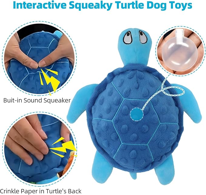 Adpartner Crinkle Dog Toys, 2 Pack Stuffed Turtle Dog Toys Squeaky Plush Dog Toy to Keep Them Busy, Interactive Dog Squeaky Toys for Small to Medium Dogs Teething Training Reduce Boredom-Mewly Pet