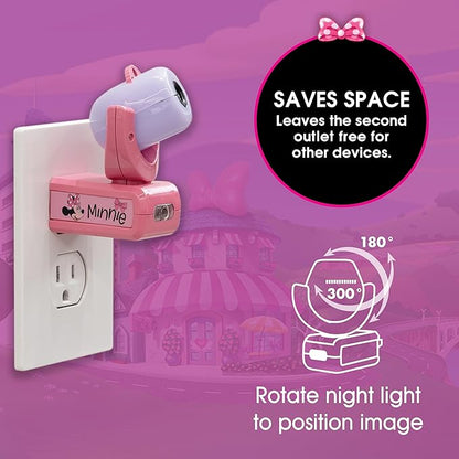 Disney Projectables Disney Minnie Mouse LED Kids Night Light, Projector, Dusk to Dawn, Plug-in ,Mickey Mouse, for Kids, Girls Bedroom, Playroom, Gaming Room, Nursery, 57958