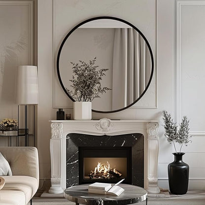 Round Mirror 30 inch, Large Round Mirror, Black Circle Mirrors Aluminum Frame, Circle Mirrors for Wall, Bathroom, Living Room, Hallway.