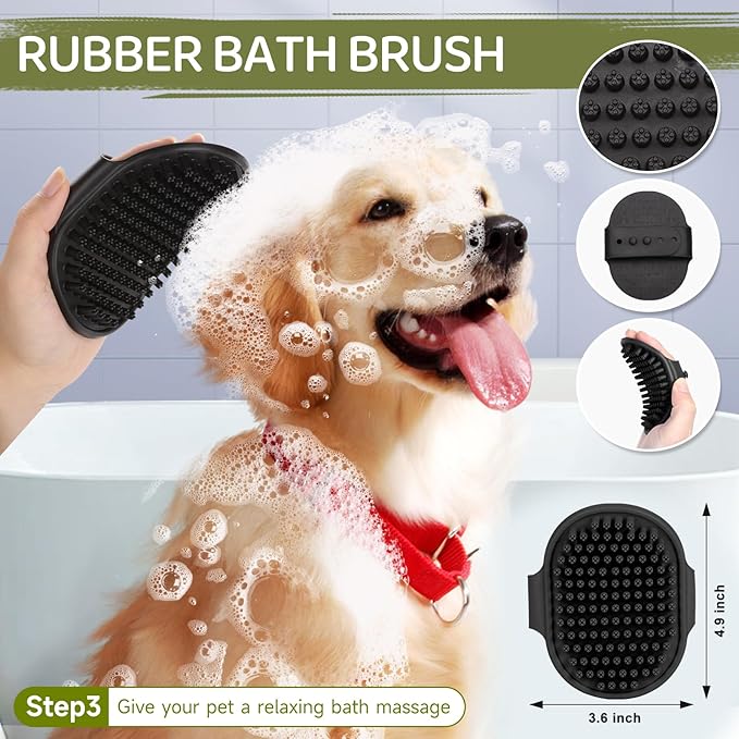 Dog Brush Kit – 3 PCS Grooming Set with Self-Cleaning Brush, Undercoat Rake & Pet Bath Brush. Great for Shedding, Tangles & Dirt Removal – Ideal for Long & Short Haired Dogs & Cats, Green-Mewly Pet
