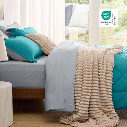 Bedsure Full Size Comforter Set - 7 Pieces Reversible Teal Bedding, Full Size Bed Set for All Seasons, Bed in a Bag with Down Alternative Comforter, Sheets, Pillowcases & Shams
