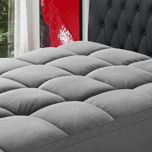 SOPAT Mattress Topper Queen Size Extra Thick Mattress Pad 8-21" Deep Pocket Soft Down Alternative Fill Mattress Protector Pillow Top Mattress Cover (60x80 Inches, Grey)