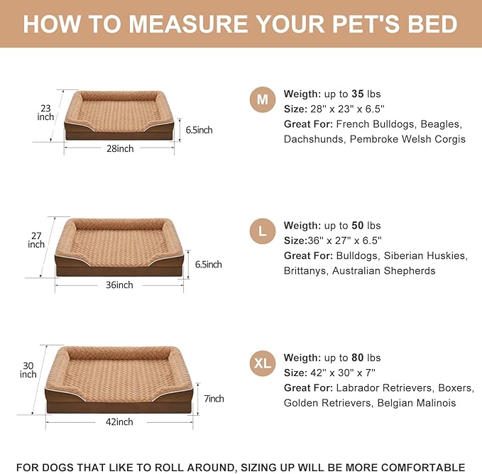 WNPETHOME Dog Beds for Large Sized Dogs, Washable Orthopedic Dog Couch Sofa Bed with Waterproof Lining & Non-Skid Bottom for Pet Sleeping-Mewly Pet
