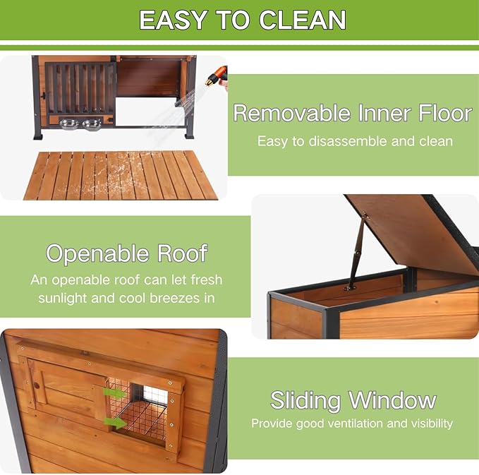 Dog House Outdoor with Bowls Weatherproof Dog Kennel with Anti-Chewing Iron Frame Dog Shelter for Small Medium Dogs-Mewly Pet