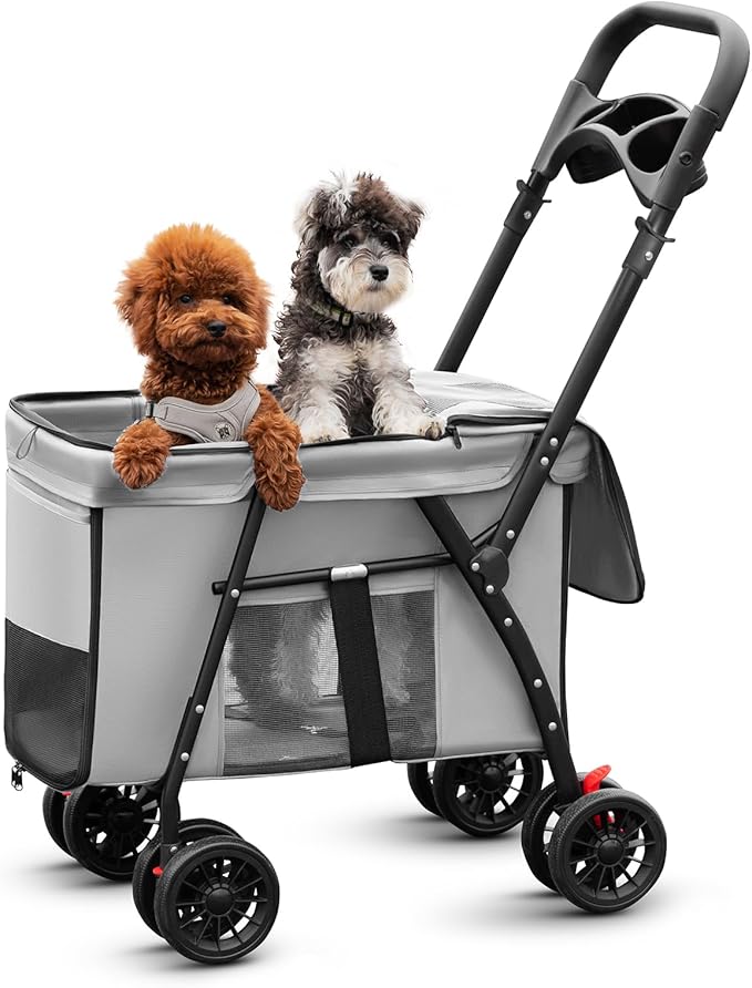 Pet Stroller Cat Dog Stroller Travel Folding Pet Carriers（Gray）-Mewly Pet