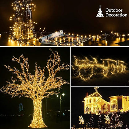 Quntis 164ft 2000 LED Cluster Christmas Lights - Dark Green Wire Cluster Christmas Tree Lights - 8 Modes Outdoor Waterproof Strands Christmas String Lights for Holiday Wedding Party Decor, Warm White