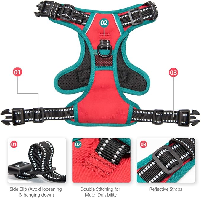 PHOEPET 2019 Upgraded No Pull Dog Harness, Reflective Adjustable Vest, with a Training Handle + 2 Metal Leash Hooks+ 3 Snap Buckles +4 Slide Buckles(S, Red)-Mewly Pet
