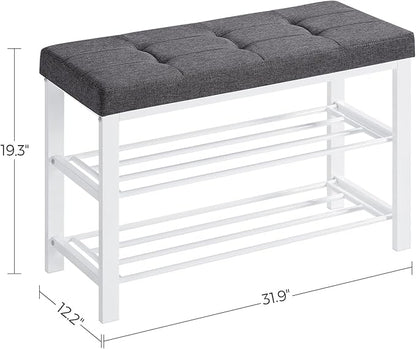 SONGMICS Shoe Bench, Storage Bench, Entryway Bench with Cushion, Shoe Shelf with Seat, Space-Saving, Modern Style, for Living Room, Bedroom, Hallway, Dark Gray and Cloud White ULBS057W01