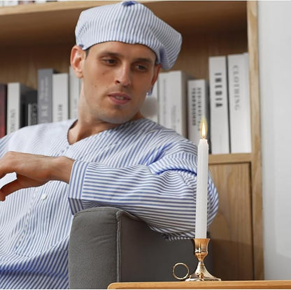 Toulite 4 Pcs Men's Pajama Set Includes Men's Nightshirt Night Sleeping Cap Candle Holder and Candle for Halloween Christmas(Medium)