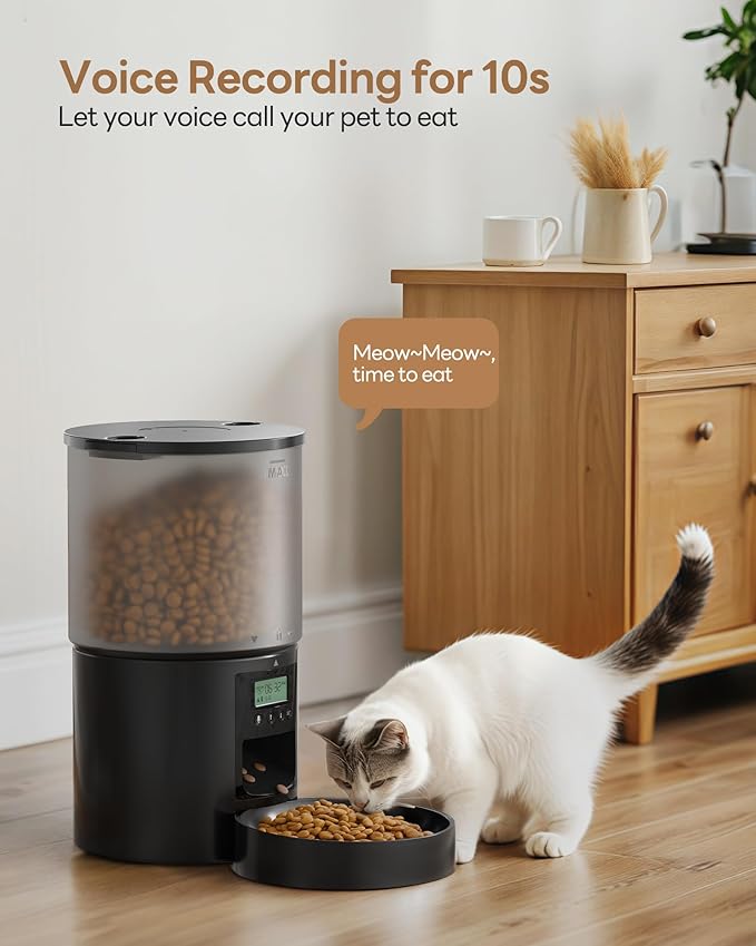 Automatic Cat Feeder Food Dispenser: 6L Timed Small Dog Dry Food Dispenser with 10s Voice - Distributeur Nourriture Chat Hund Programmable - Auto Pet Feeder with 1-6 Meals Black-Mewly Pet