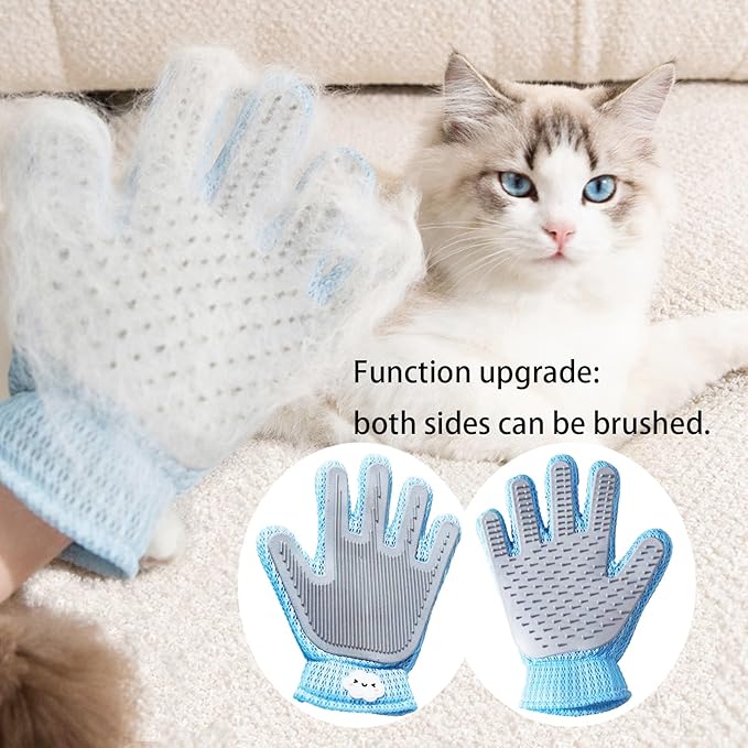 Zoocozy 2 in 1 Pet Hair Removal Glove for Cat Dog, Indoor Cat Grooming Gloves, Pet Washing Brush for Shedding Massage - Double-Sided Available(Blue)-Mewly Pet