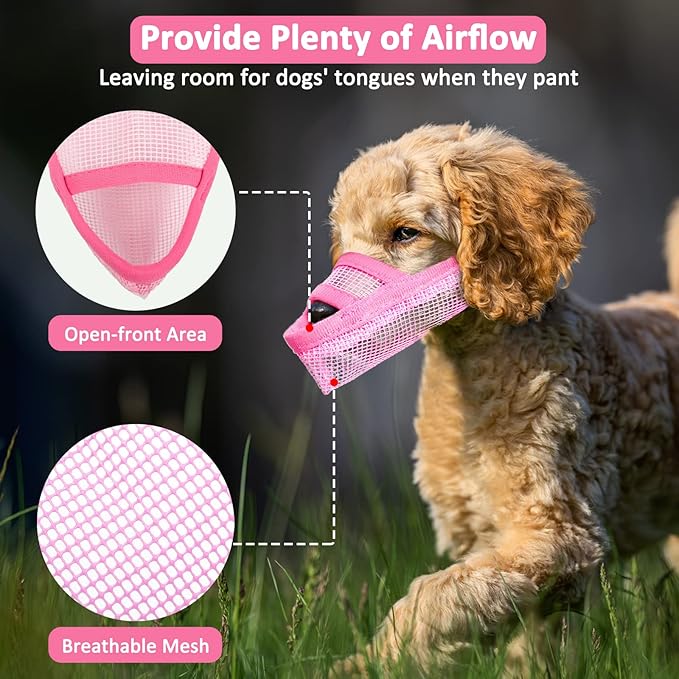 Crazy Felix Nylon Dog Muzzle for Small Medium Large Dogs Poodle Labrador Golden Retriever Doberman, Air Mesh Breathable and Drinkable Pet Mouth Guard for Anti-Biting Chewing Scavenging(XL, Pink)-Mewly Pet