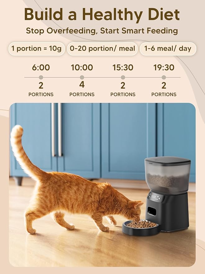 Automatic Cat Feeder and Water Fountain, 4L/16 Cups Timed Cat Dry Food Dispenser, 10s Meal Call, 20 Portions 6 Meals Per Day, 2L Cats Fountains for Drinking with Filter, Pet Feeder for Dog Black-Mewly Pet