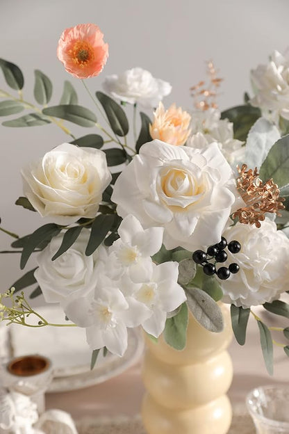 White Artificial Flowers Combo Silk Mix Fake Flowers Leaf for DIY Wedding Bouquets Centerpieces Arrangements Party Baby Shower Home Decorations