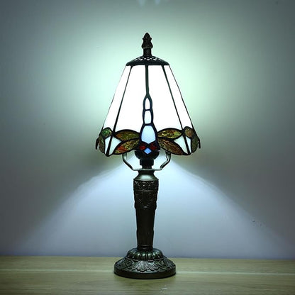 Tiffany Small Table Lamp 3-Way Color Temperatures Dragonfly Stained Glass Table Lamps for Living Room, Bedroom Bedside Nightstand Night Light Home Office Desk Lamp+LED Bulb,6X6X12.5Inch