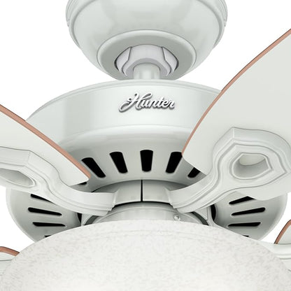 Hunter 52 inch Indoor Ceiling Fan with LED Light - White Ceiling Fan with Pull Chain, For Bedroom or Living Room, Standard Mount, No Remote, 5 Blades, Includes Bulbs - Builder Deluxe 53089, White