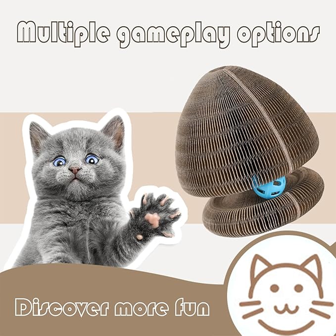 Kitty Curls Cat Toy Kurlz, Interactive Scratch Pad, Foldable Accordion,Cat Recyclable Scratcher with Ball (Orange)-Mewly Pet