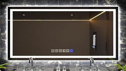 Fab Glass and Mirror LED Mirror 48x30 Inches, Led Bathroom Mirror with Lights Front and Backlit Anti-Fog Memory Brightness, Three Color Options Frameless Wall Mounted Bathroom Vanity Mirrors