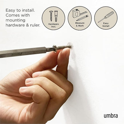 Umbra Flip Wall-Mounted Coat Rack Rail Hook for Hats, Jackets, Bags and More – Modern, Space-Saving Storage Organizer for Entryway, Mudroom, Closet, Bathroom, Bedroom, Kids Room, or Nursery, 3 Hooks,