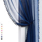 Treatmentex Sheer Blue Curtains for Bedroom Window 95 inches Long Linen Textured Pom-Pom Voile Drapers for Kids Bed Canopy Navy Rod Pocket 2Pack