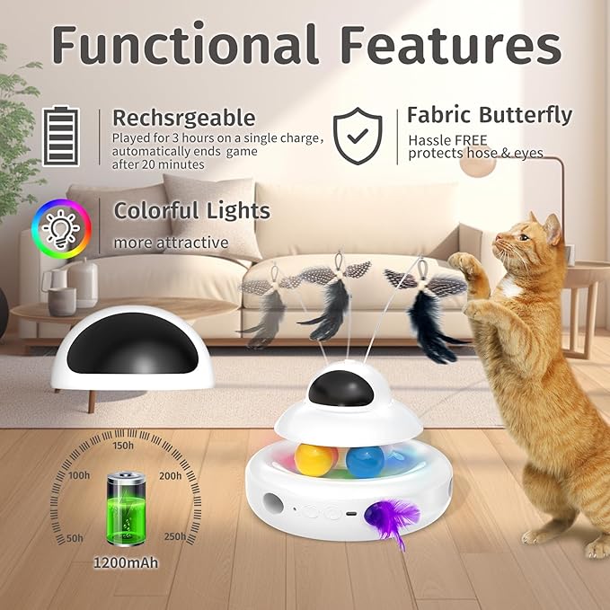 Interactive Cat Toys for Indoor Cats,4-in-1 Automatic Kitten Toy,Motion Activated Electronic Fluttering Butterfly,Track Balls, Moving Feather Toys for All Breeds,USB Rechargeable-Mewly Pet