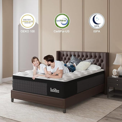 Queen Mattress, 10 Inch Hybrid Mattresses Eurotop with Gel Memory Foam,Motion Isolation Individually Wrapped Pocket Coils Breathable Comfort Soft Pressure Relief