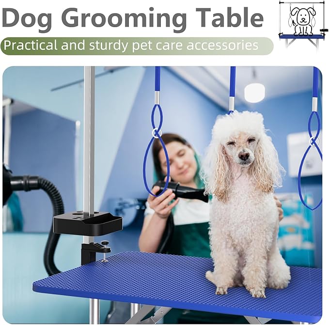 VFK 47'' Large Dog Grooming Table Stainless Steel Foldable Grooming Table for Dogs at Home Adjustable Height Arms Pet Station with Nooses, Mesh Tray, Tool Organizer-Mewly Pet