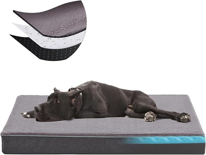 Orthopedic Memory Foam Dog Bed,Cooling Dog Beds for Extra Large Dogs, Washable Pet Beds for Crate with Faux Fur Cover, Waterproof Lining, XXXL(50inch)-Mewly Pet