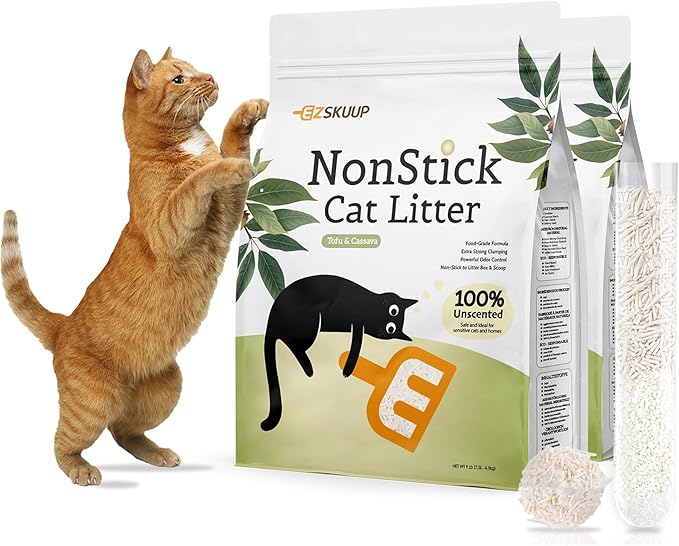 Non-Stick Ultra Clumping Cassava Tofu Cat Litter, Odor Control Low Tracking Kitty Litter Pellets, Plant-Base Natural Ingredients Cat-Litter, 9 lbs X 2 Packs-Mewly Pet