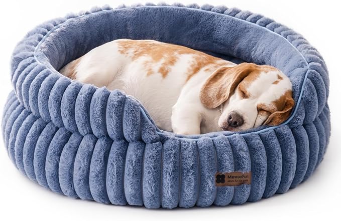 MEWOOFUN Dog Bed for Medium Dogs, Washable Large Cat Beds for Indoor Cats, Donut Pet Bed for Dogs and Cats with Anti-Slip Bottom (Blue, 27"x27"x10")-Mewly Pet