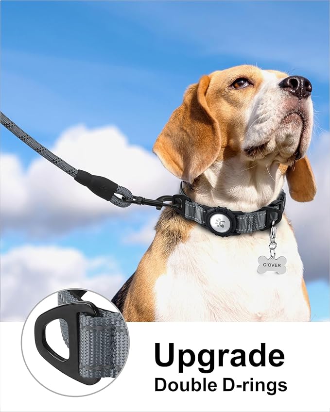 TagME Airtag Dog Collar,Waterproof Reflective Pet Collar with Airtag Holder,Soft Padded and Double D-Rings for Medium Dogs,Grey-Mewly Pet