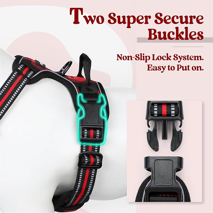 rabbitgoo Dog Harness No Pull with 2 Leash Clips, Adjustable Soft Padded, Reflective Oxford No Choke Pet Vest with Easy Control Handle for Small Dogs, Red Plaid, S-Mewly Pet