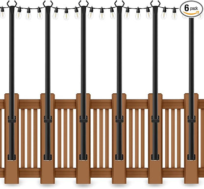 6 Pack 5Ft String Light Poles,Outside String Lights,Outdoor Light Poles,Metal Poles Stand for Patio,Backyard,Deck