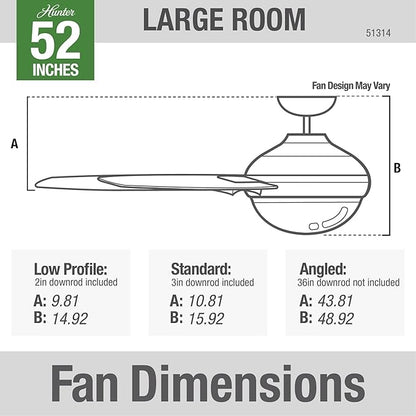 Hunter 51314 Aerodyne Ceiling Fan 52 inches Matte Black