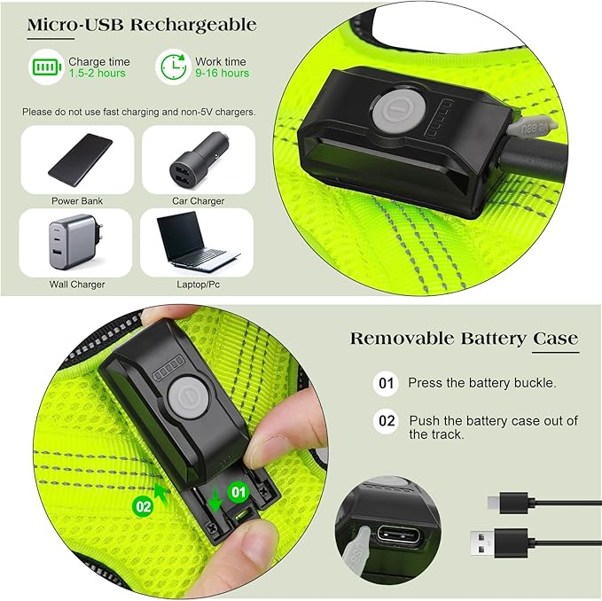 Light Up Dog Harness, Rechargeable LED Dog Harness with Battery Level Indicator, Adjustable Reflective Safety Vest for Night Walking, Soft Mesh Lighted Harness for Medium Large Dogs(5-90lbs)-Mewly Pet