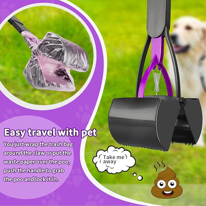 UPSKY 32'' Pooper Scooper for Large Small Dogs, Long Handle Dog Poop Scooper with Waste Bags, Portable Dog Poop Pick Up Tool, Folding Poop Scoop for Yard, Grass, Dirt, Gravel-Mewly Pet