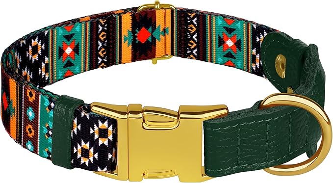 AirTag Dog Collar for Small Medium Large Breed - Adjustable Cute Pattern Dog Collar with Airtag Holder - Soft Leather Tracker GPS Apple Air Tag Pet Collars (Large, 17"-21" Neck Fit, Tribal)-Mewly Pet