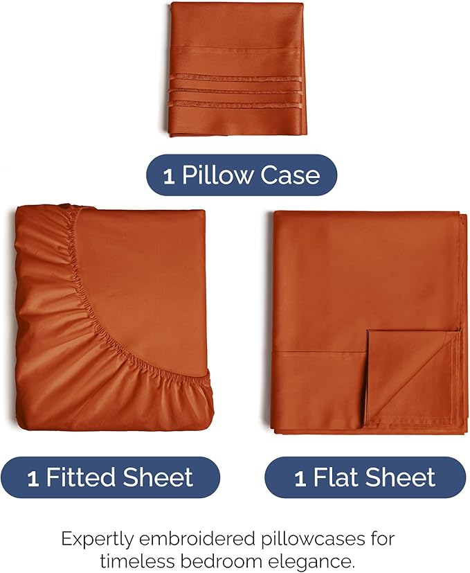 Twin XL Size 3 Piece Sheet Set - Comfy Breathable & Cooling Bed Sheets Set - Hotel Luxury Bedding for Women, Men, Kids, Teens, Boys & Girls - Deep Pockets, Soft, Wrinkle Free - Oeko-Tex - Terracotta