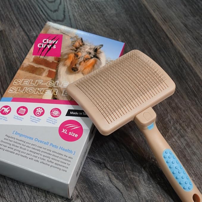 Pet Slicker Brush for Large Dogs, Plastic Handle, Gently Remove Tangled and Mats Hair, Pet Grooming Brush Tool, Sheepskin Wool Carders (5" Pad Quick Cleaning)-Mewly Pet