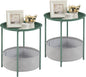 VECELO Round Side/End Table with Fabric Storage Basket，Metal Anti-Rust and Waterproof Small Bedside Nightstand with Removable Tray Top for Living Room，Balcony & Laundry，Dark Green /2pcs with Basket