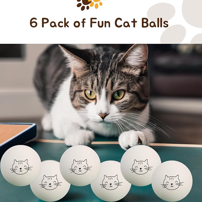 Ping Pong Balls for Cats, 6 Pack, Enrichment Toys, Cat Lovers Gift Ideas, Ball Pits, Bouncy-Mewly Pet